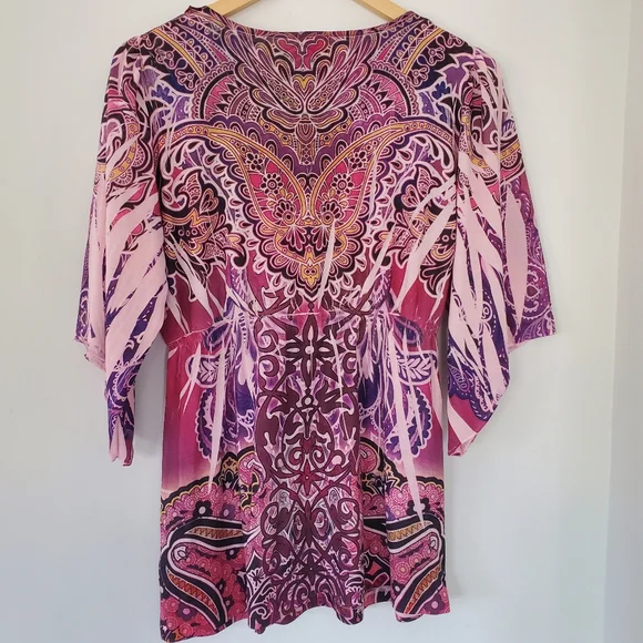 STARIALLE Sz S 3/4 Bell Sleeve Tunic Top Pink Purple V Neck Fairy Boho Hippie - Picture 8 of 14